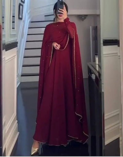 Red Georgette Anarkali Suit UK Next Day - BONYHUBSALWAR KAMEEZ