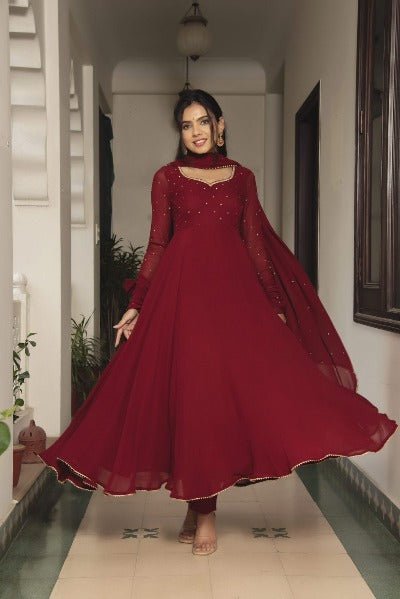 Red Georgette Anarkali Suit UK Next Day - BONYHUBSALWAR KAMEEZ