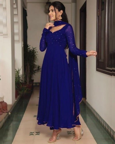 Royal Blue Georgette Long Anarkali Dupatta Set UK Next Day - BONYHUBSALWAR KAMEEZ