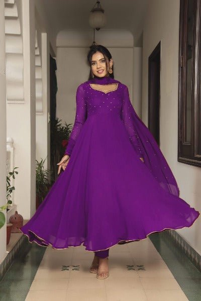 Purple Georgette Anarkali Dupatta Set UK Next Day - BONYHUBSALWAR KAMEEZ
