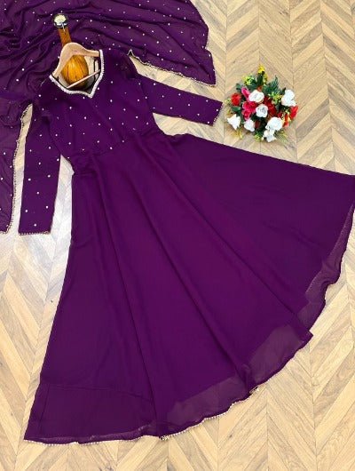 Purple Georgette Anarkali Dupatta Set UK Next Day - BONYHUBSALWAR KAMEEZ
