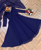 Royal Blue Georgette Long Anarkali Dupatta Set UK Next Day - BONYHUBSALWAR KAMEEZ