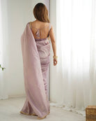 1 Min Lilac Tissue Organza Readymade Saree FREE Stitched Blouse - BONYHUBSAREE