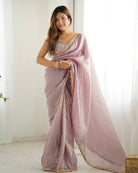 1 Min Lilac Tissue Organza Readymade Saree FREE Stitched Blouse - BONYHUBSAREE