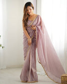 1 Min Lilac Tissue Organza Readymade Saree FREE Stitched Blouse - BONYHUBSAREE