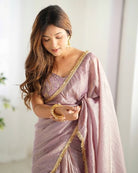 1 Min Lilac Tissue Organza Readymade Saree FREE Stitched Blouse - BONYHUBSAREE