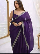 1 Min Purple Crush Silk Readymade Saree Stitched Blouse UK Next Day - BONYHUBSAREE
