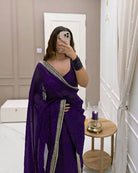 1 Min Purple Crush Silk Readymade Saree Stitched Blouse UK Next Day - BONYHUBSAREE