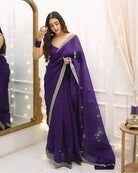 1 Min Purple Crush Silk Readymade Saree Stitched Blouse UK Next Day - BONYHUBSAREE