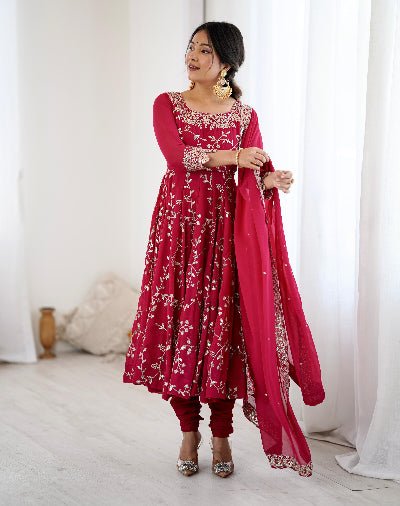 Magenta Georgette Embroidery Work Anarkali Suit - BONYHUBSALWAR KAMEEZ
