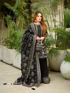 Elegant Black Georgette Rich Embroidery Sharara Suit - BONYHUBSALWAR KAMEEZ