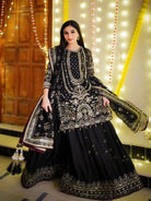 Elegant Black Georgette Rich Embroidery Sharara Suit - BONYHUBSALWAR KAMEEZ