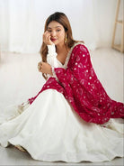 White Vichitra Silk Anarkali Suit With Red Embroidered Dupatta - BONYHUBSALWAR KAMEEZ