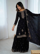 Black Soft Crunchy Silk Embroidered Sharara Palazzo Suit - BONYHUBSALWAR KAMEEZ
