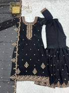 Black Soft Crunchy Silk Embroidered Sharara Palazzo Suit - BONYHUBSALWAR KAMEEZ