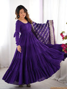 Indigo Roman Silk Layered Anarkali Suit With Banarasi Dupatta - BONYHUBSALWAR KAMEEZ