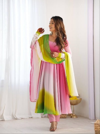 Multicolor Bloom Georgette Bollywood Anarkali Suit Set - BONYHUBSALWAR KAMEEZ