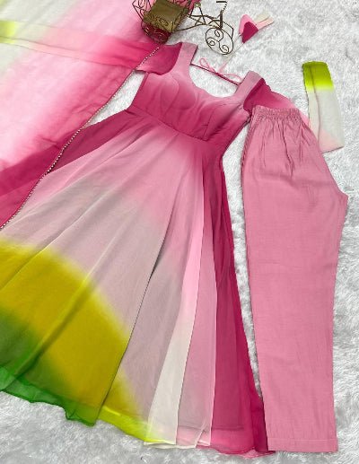 Multicolor Bloom Georgette Bollywood Anarkali Suit Set - BONYHUBSALWAR KAMEEZ