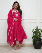 Hot Pink Cotton Handwork Anarkali Suit - BONYHUBSALWAR KAMEEZ