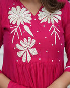 Hot Pink Cotton Handwork Anarkali Suit - BONYHUBSALWAR KAMEEZ