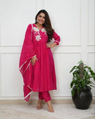 Hot Pink Cotton Handwork Anarkali Suit - BONYHUBSALWAR KAMEEZ