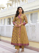 Mustard Yellow Cotton Ghera Anarkali Suit - BONYHUBSALWAR KAMEEZ