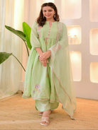 Pastel Green Cotton Embroidery Anarkali Suit - BONYHUBSALWAR KAMEEZ