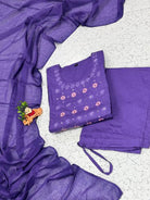 Purple Mal Cotton Embroidery 3 Piece Suit - BONYHUBSALWAR KAMEEZ