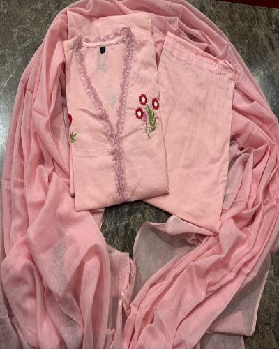 Baby Pink Cotton Embroidery Anarkali Suit - BONYHUBSALWAR KAMEEZ
