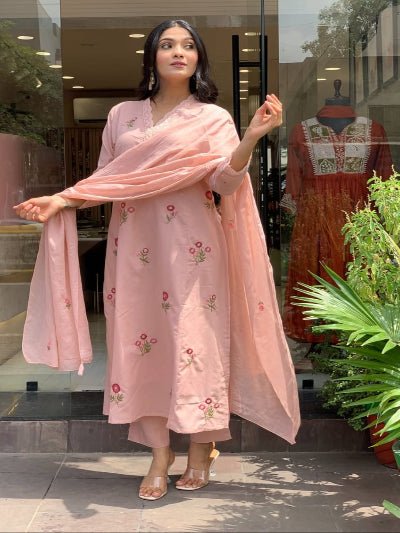Baby Pink Cotton Embroidery Anarkali Suit - BONYHUBSALWAR KAMEEZ