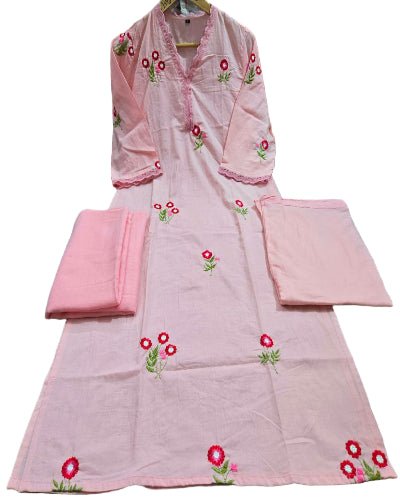 Baby Pink Cotton Embroidery Anarkali Suit - BONYHUBSALWAR KAMEEZ