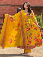 Yellow Cotton Angrakha anarkali Set - BONYHUBSALWAR KAMEEZ