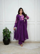 Purple Cotton Embroidery Work Anarkali Suit - BONYHUBSALWAR KAMEEZ