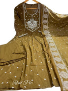 Olive Green Cotton Embroidery Anarkali Suit - BONYHUBSALWAR KAMEEZ