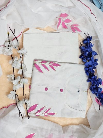 Beautiful White Cotton Embroidery Anarkali Suit - BONYHUBSALWAR KAMEEZ