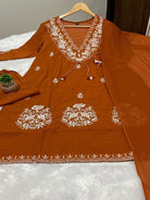 Rust Orange Cotton Heavy Embroidery Anarkali Suit - BONYHUBSALWAR KAMEEZ