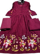 Elegant Maroon Cotton Embroidery Anarkali Suit - BONYHUBSALWAR KAMEEZ