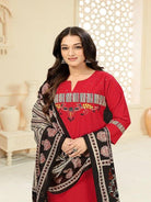 Red Pure Cotton Neck Embroidery Kurti Suit Set - BONYHUBSALWAR KAMEEZ