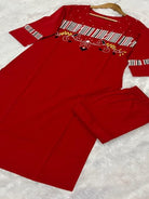 Red Pure Cotton Neck Embroidery Kurti Suit Set - BONYHUBSALWAR KAMEEZ
