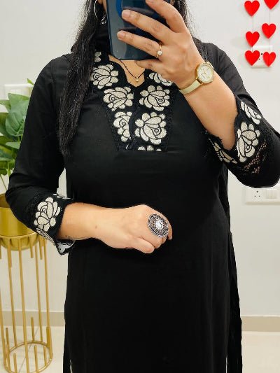 Elegant Black Pure Malmal Embroidery Straight Suit Set - BONYHUBSALWAR KAMEEZ