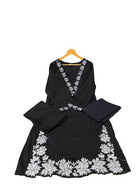 Elegant Black Pure Malmal Embroidery Straight Suit Set - BONYHUBSALWAR KAMEEZ