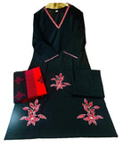 Beautiful Floral Motifs Black Cotton Straight Suit Set - BONYHUBSALWAR KAMEEZ