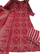 Elegant Red Cotton Mirror Handwork Printed Straight Suit Set - BONYHUBSALWAR KAMEEZ
