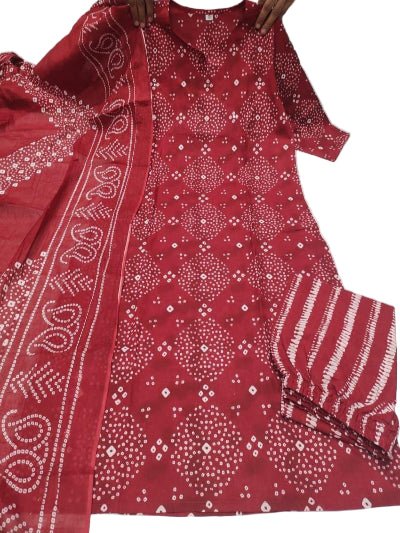 Elegant Red Cotton Mirror Handwork Printed Straight Suit Set - BONYHUBSALWAR KAMEEZ