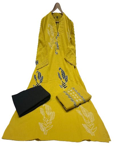 Beautiful Yellow Cotton Printed Kurti Suit Set - BONYHUBSALWAR KAMEEZ