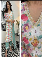 Beautiful White Printed pure Shifli linen Straight Suit Set - BONYHUBSALWAR KAMEEZ