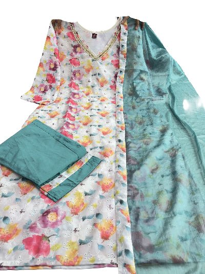 Beautiful White Printed pure Shifli linen Straight Suit Set - BONYHUBSALWAR KAMEEZ