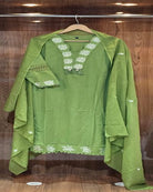 Pista Green Cotton Embroidery Straight Suit Set - BONYHUBSALWAR KAMEEZ