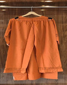 Warm Orange Cotton Embroidery Straight Suit Set - BONYHUBSALWAR KAMEEZ