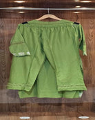 Pista Green Cotton Embroidery Straight Suit Set - BONYHUBSALWAR KAMEEZ